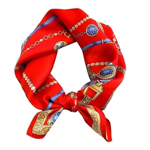 Red Chain Mulberry Silk Neck Scarf - Picture 1 of 3